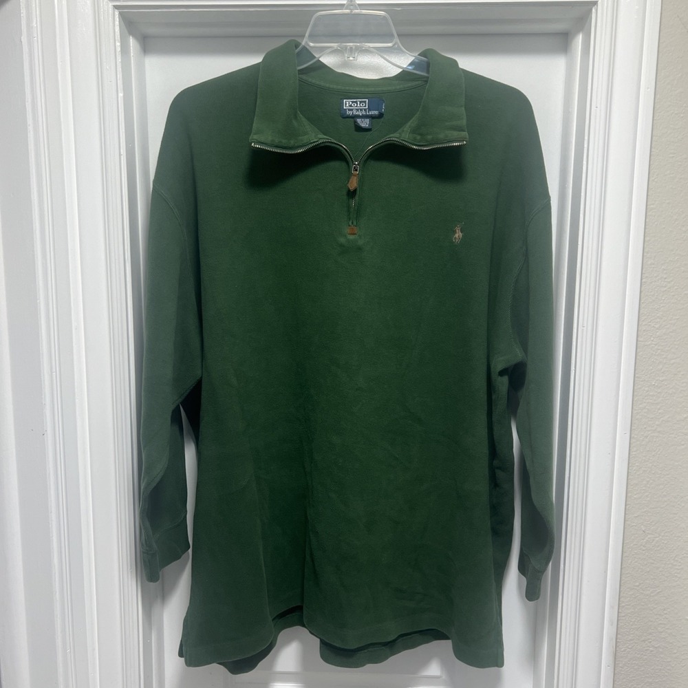 Polo Ralph Lauren Sweater Men's‎ 3XB Green 1/4 Zip Pullover Pony Logo Vintage
